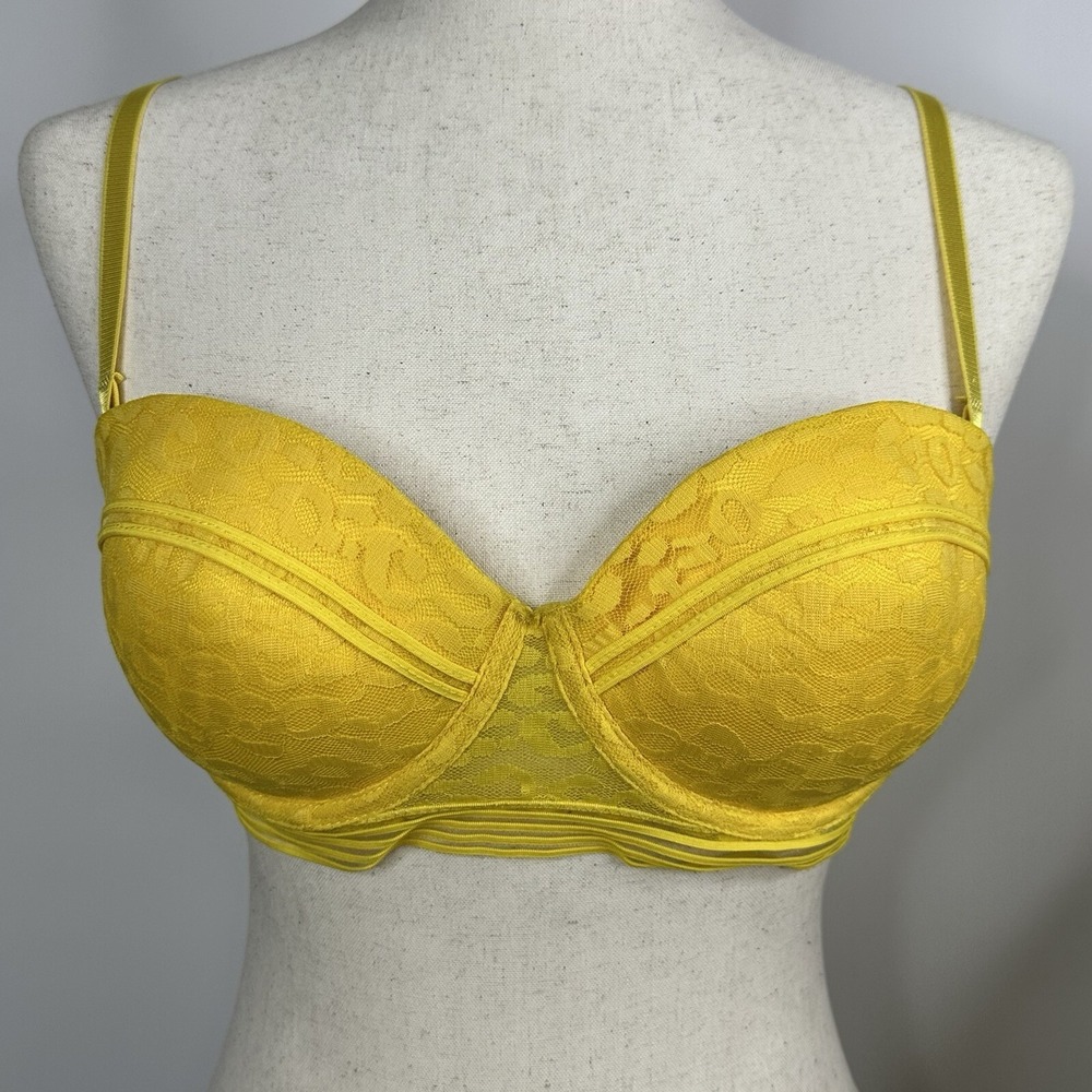 Bright Yellow Push Up Multiway Shelf Lace Padded Bra Animal Print Lace 36C